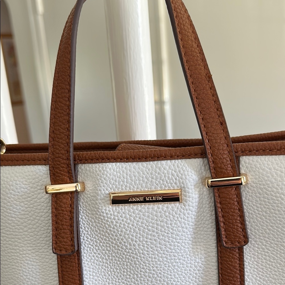 White and Brown Anne Klein Tote Bag - Picture 2 of 9